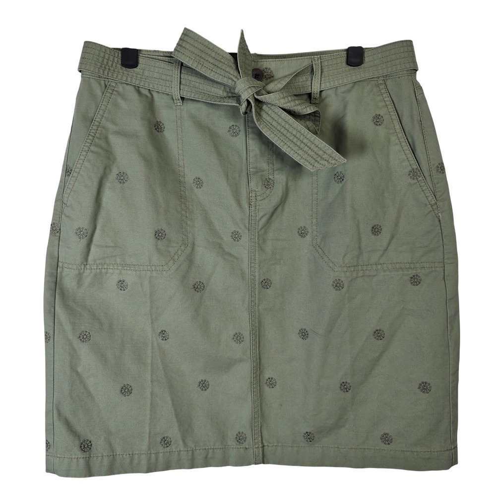 Talbots Womens Skirt‎ Size 8 Green Embroidered Belted A-Line Cotton